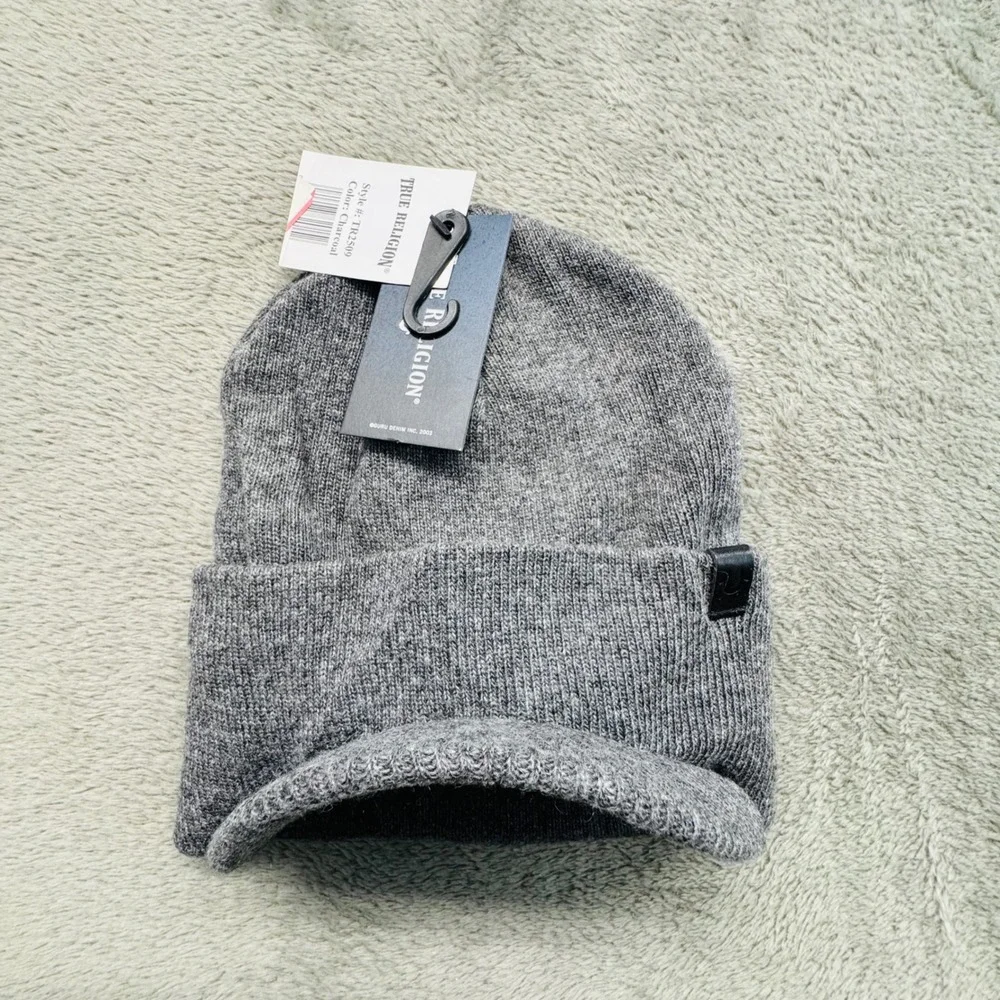 True‎ Religion Mens Charcoal Gray Beanie Hat TR2509 OSFA Ribbed Cuff